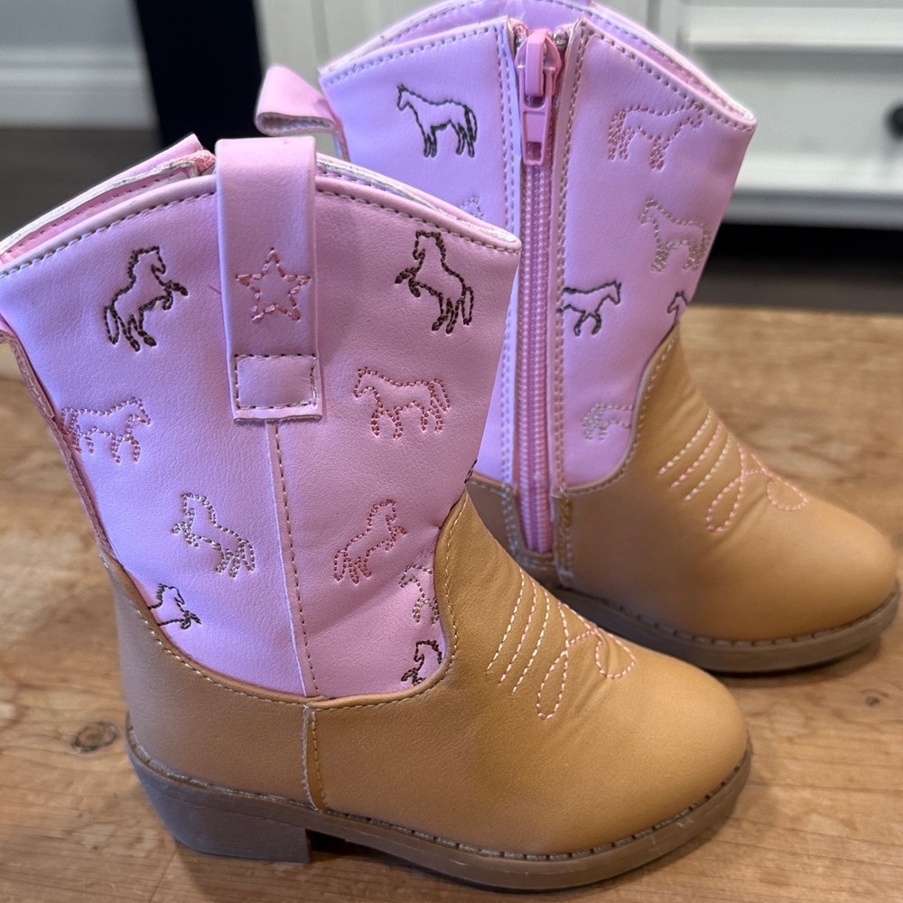 Kids Boots- Two-Tone Pink and Tan Western Boots